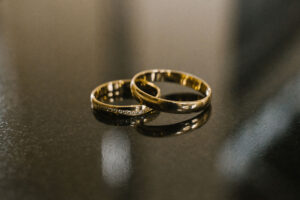 Wedding rings on table