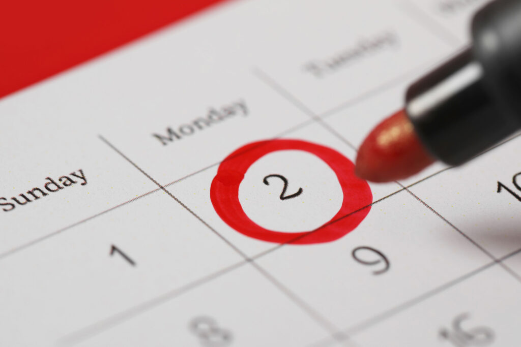 Calendar with date circled in red