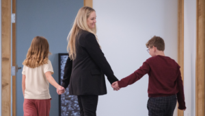 Children walking in hallway