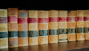 Legal textbooks on shelf