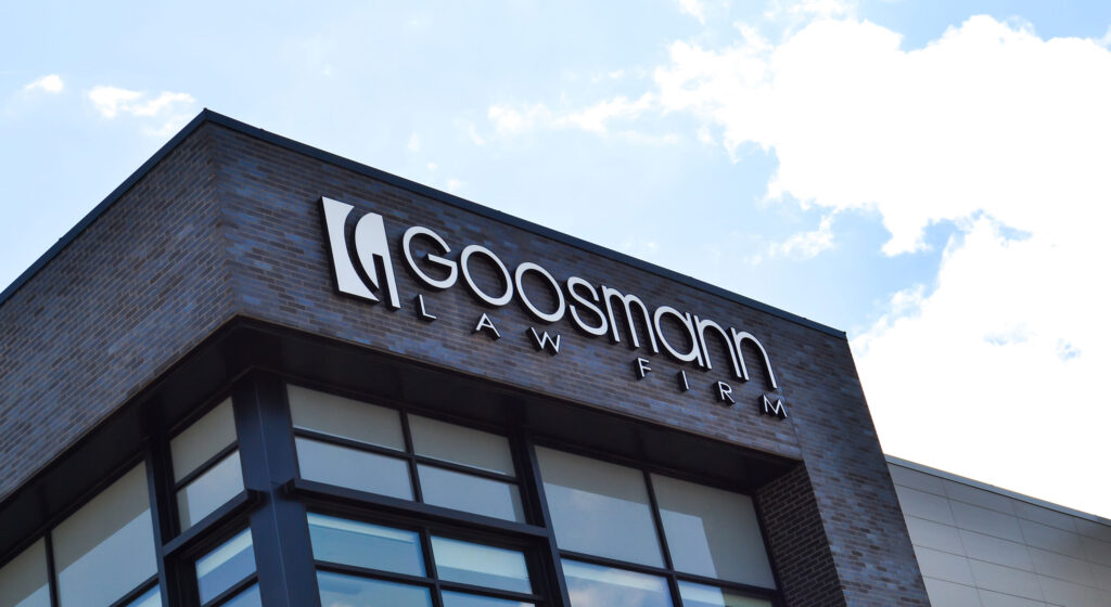 Goosmann Law office exterior corner with signage